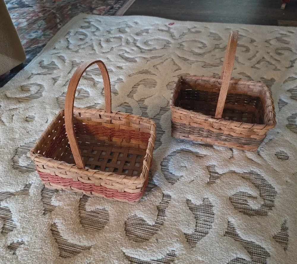 2 Woven Handled Basket in Natural and Pink